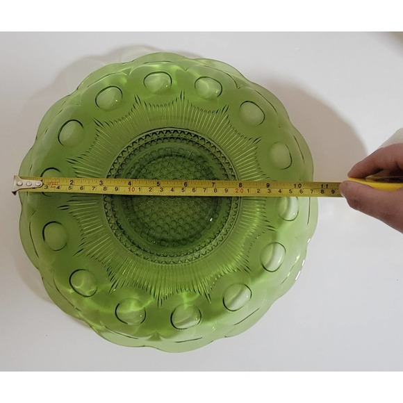 Vintage Glass Plate Bartlett Collins Manhattan St Genevieve Green Thumbprint 11" - Picture 7 of 9